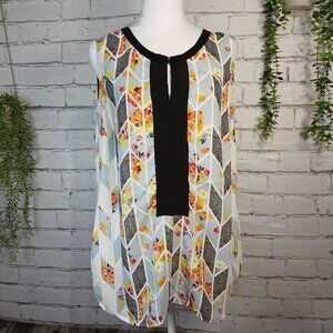 WOMENS CABI CHEVERON DESIGN SLEEVELESS TUNIC BLOUSE, WHITE AND BLACK, SIZE MED